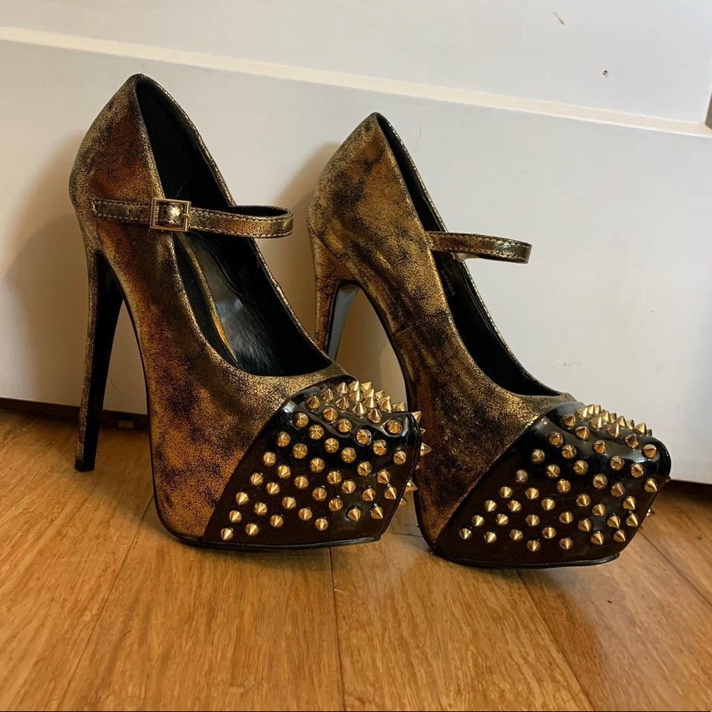 Black and Gold Studded Platform Heels